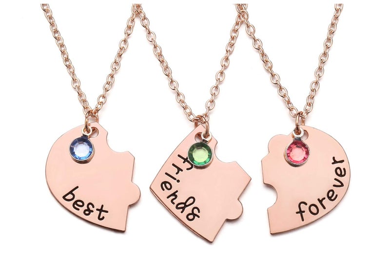 Top Plaza 3 Best Friends Forever and Ever Necklaces Set Rose Gold Heart Puzzle Matching Alloy Pendant Necklaces Friendship BFF Jewelry for Friends-Set of 3 - Image 3